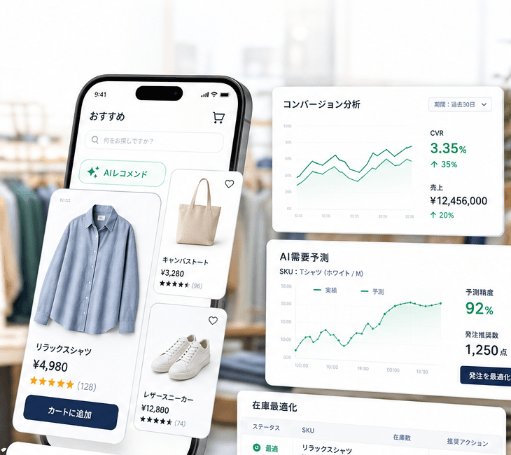 ECアプリと売上分析ダッシュボードのイメージ